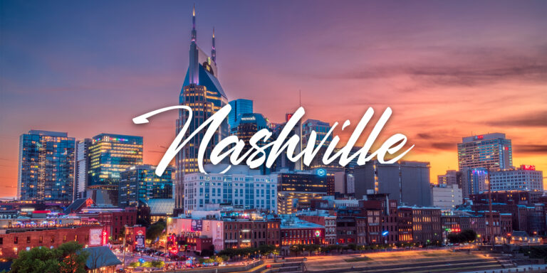 Nashville Tennessee skyline at sunset